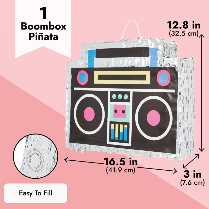 BLUE PANDA Boombox Pinata - 16.5 x 12.8 x 3 In, Silver & Neon - Pinata for Birthdays, 80, 90s Theme Party Decoration & Dance Supplies - Image 4